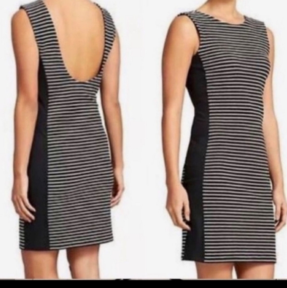 Athleta Mala Dress Black White Stripe Sleeveless Deep U Shape Back, Sz Medium - Picture 1 of 10